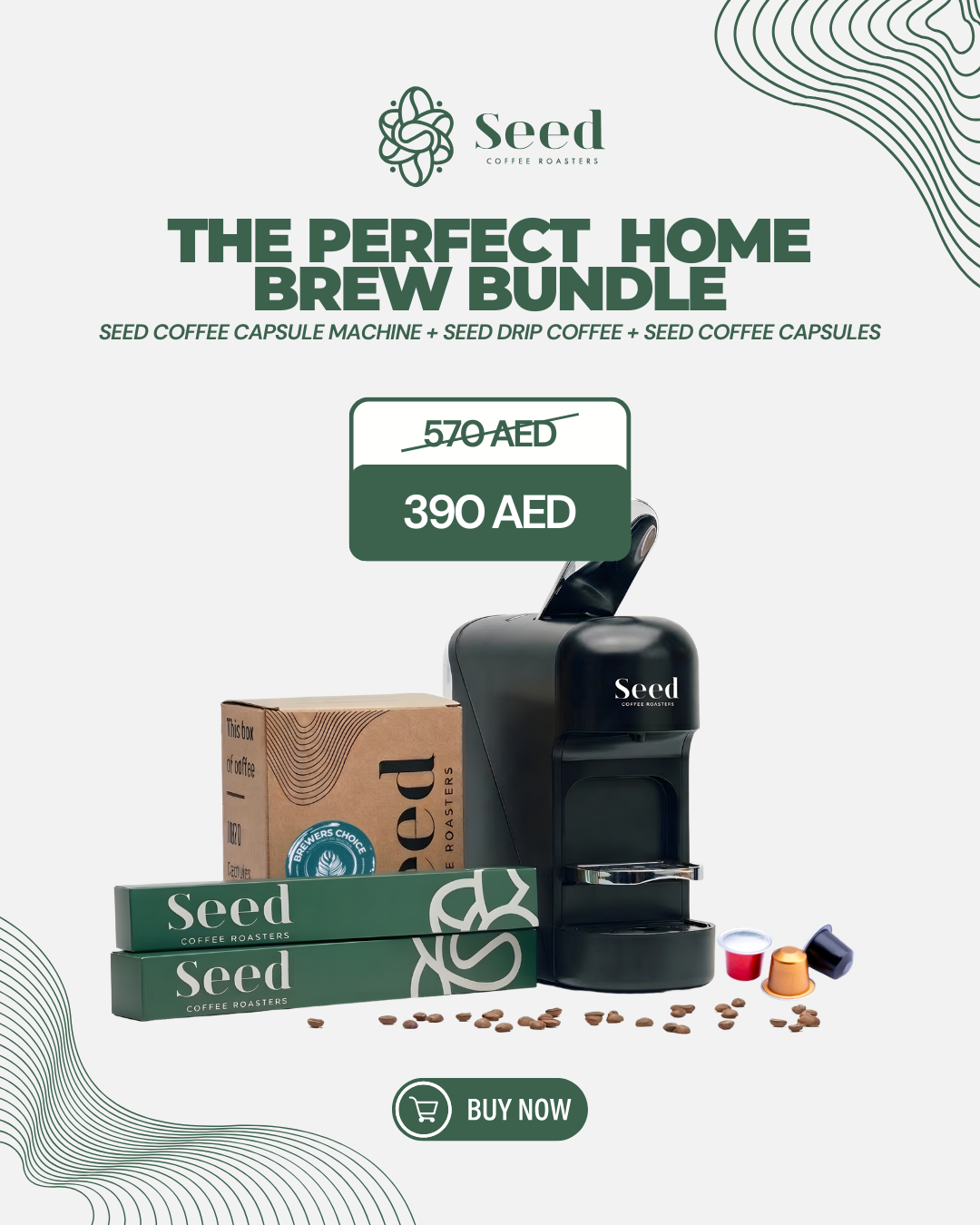 The Perfect Home Brew Bundle  Seed Coffee Capsule Machine + Seed Drip Coffee + Seed Coffee Capsules
